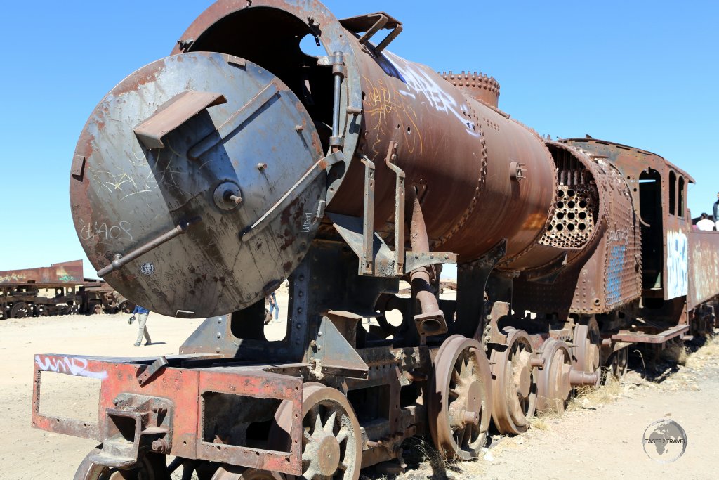 Rusted trains lie in the middle of an isolated desert plain at the ‘Cemeterio de Trenes’ (Train Cemetery) which is located on the outskirts of Uyuni, Bolivia.