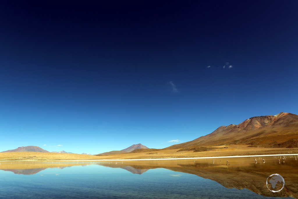 A reflection shot of the mesmerising Laguna Cañapa, a highlight of the Bolivian altiplano, near the Salar de Uyuni.