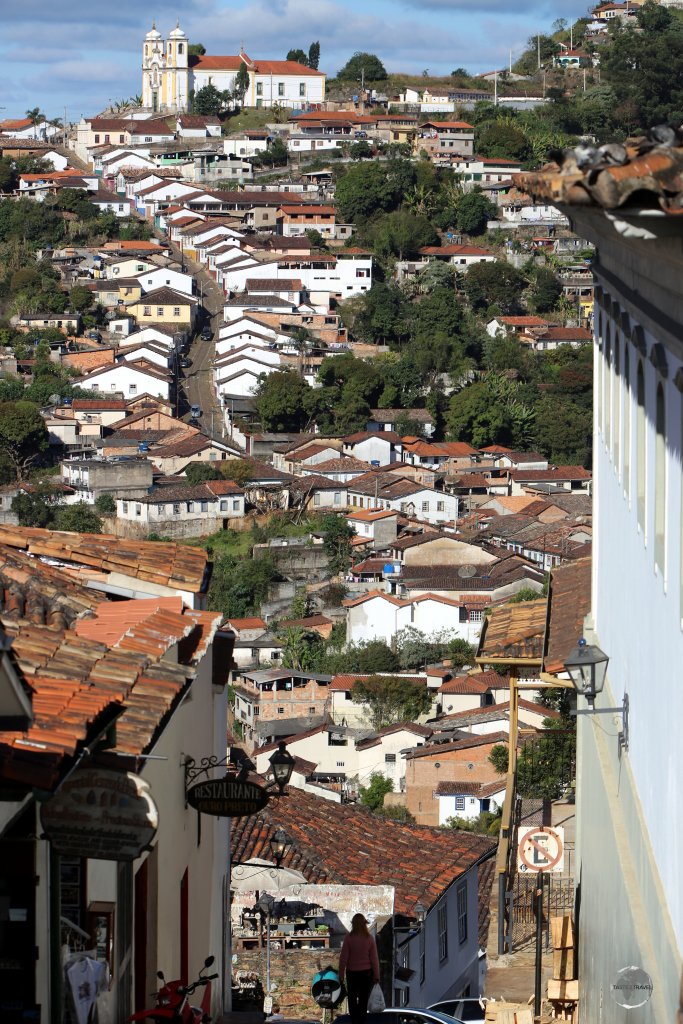 A view of the very hilly streets of Ouro Preto, Minas Gerais state.