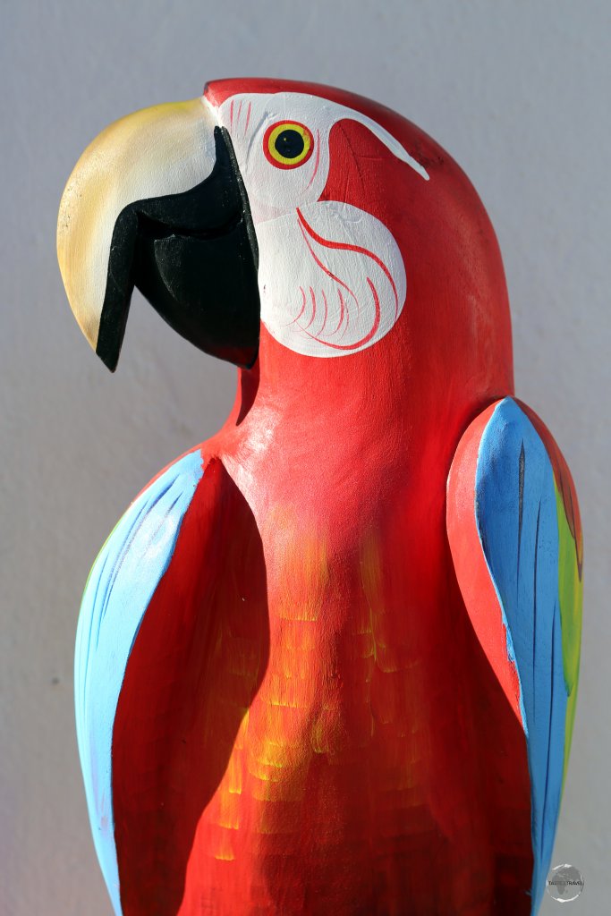 A colourful Scarlet macaw souvenir in Tiradentes, Minas Gerais state.