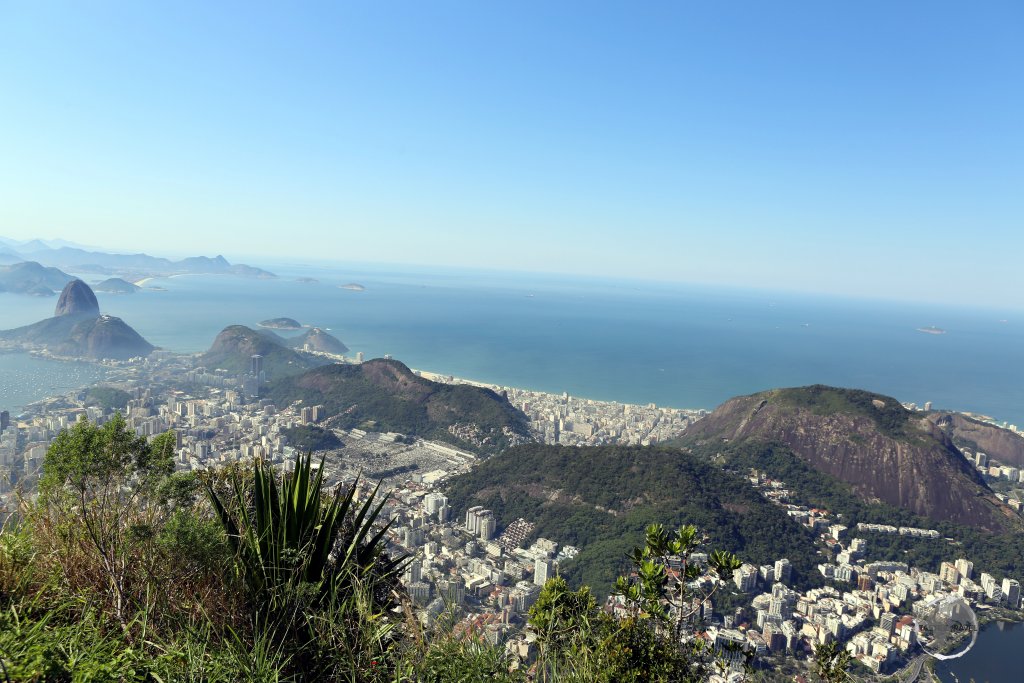 A panoramic view of Copacabana beach and Sugarloaf mountain (far left) from the 'Christ the Redeemer' statue on Corcovado mountain.