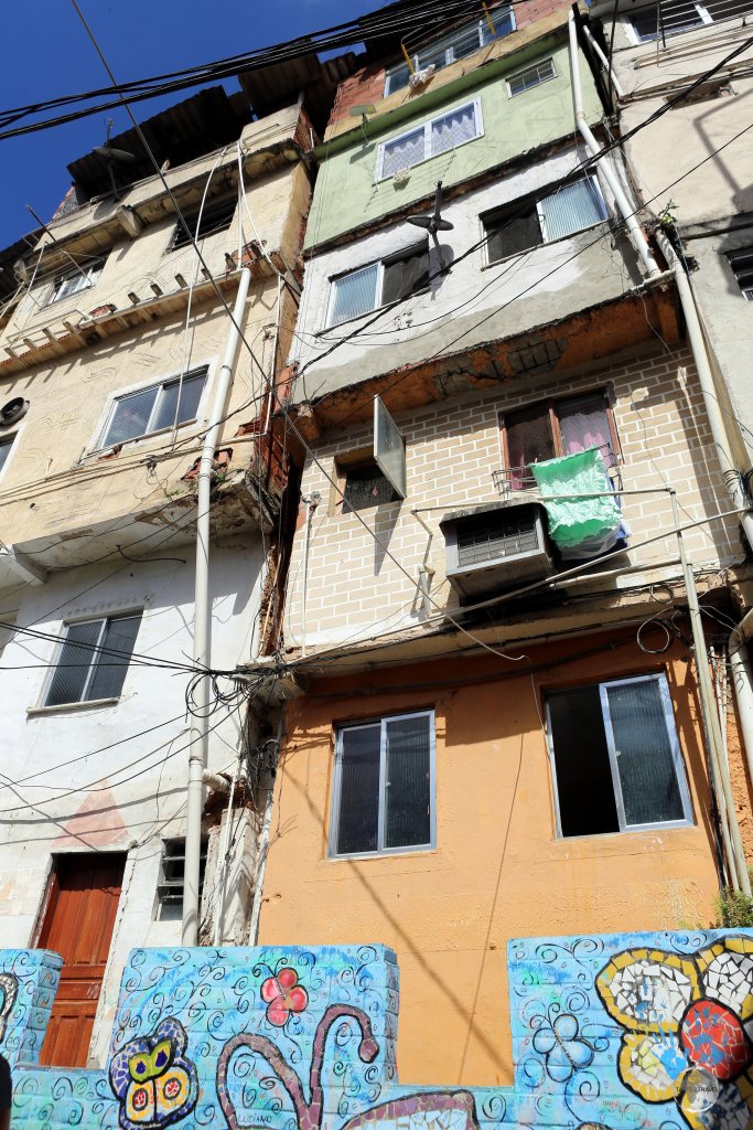 An informal slum, houses in Rocinha favela are built without planning permits, simply stacked on top of one another.