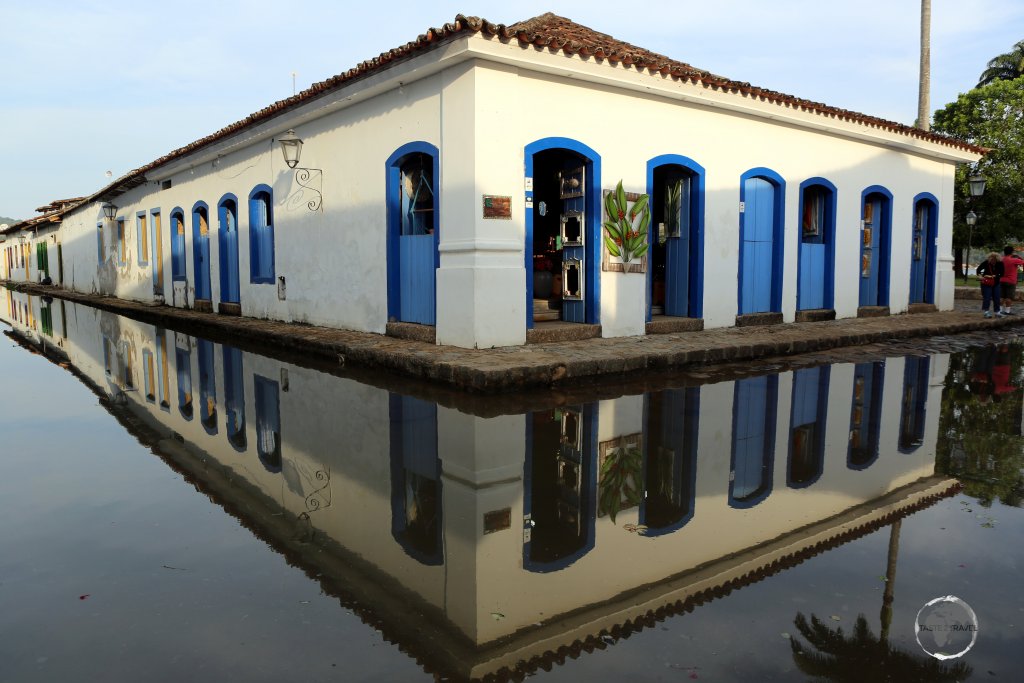 During high tides, the streets of historic Paraty flood, providing excellent reflection photography of fine Portuguese architecture.