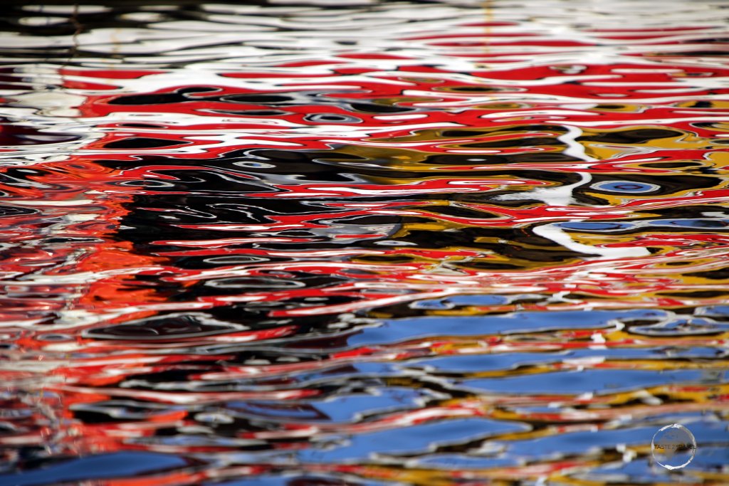 A colourful reflection photo in Paraty harbour, state of Rio de Janeiro.