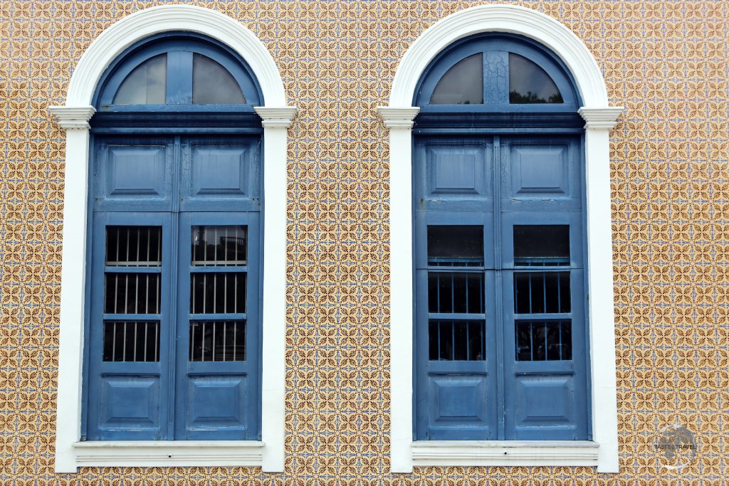 Detail of the façade of an historic house in Manaus, with a typical Portuguese tiled wall.
