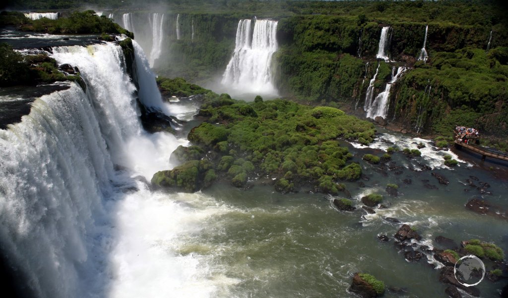 Views of Iguaçu Falls from the Brazilian side of the falls, with Argentina located on the other side of the gorge.