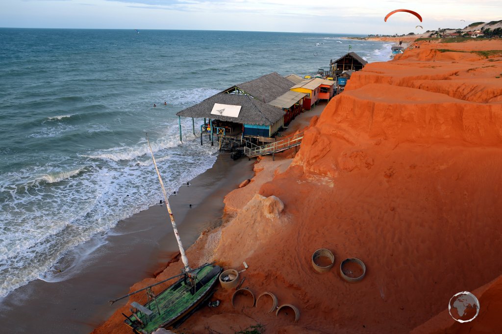 A panoramic view of the beach at Canoa Quebrada, known as the pearl of the east coast of Ceará state, Brazil.