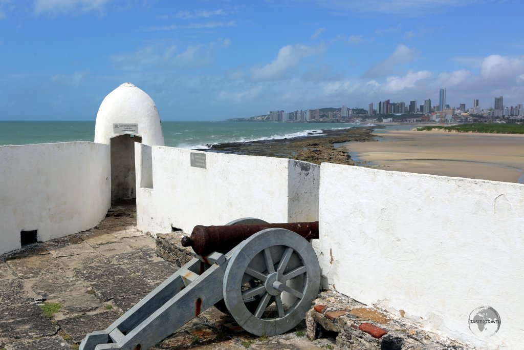 A view, from Forte dos Reis Magos, of the Atlantic coast and the city of Natal, capital of the Brazilian state of Rio Grande do Norte.