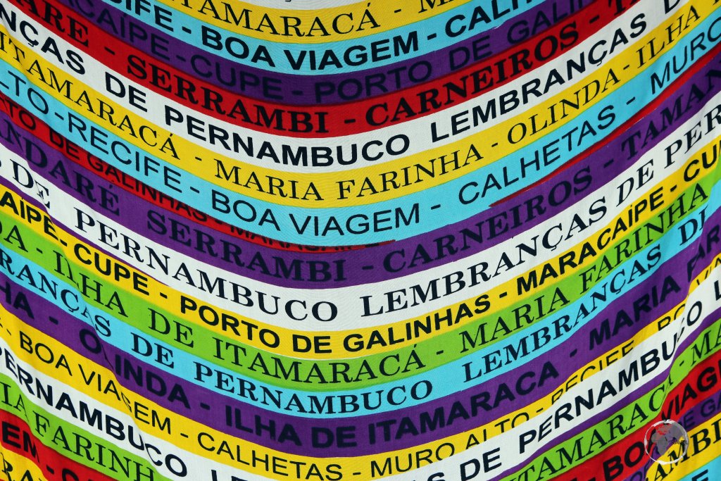 Artwork in Olinda, which features colourful Brazilian 'wish ribbons'.