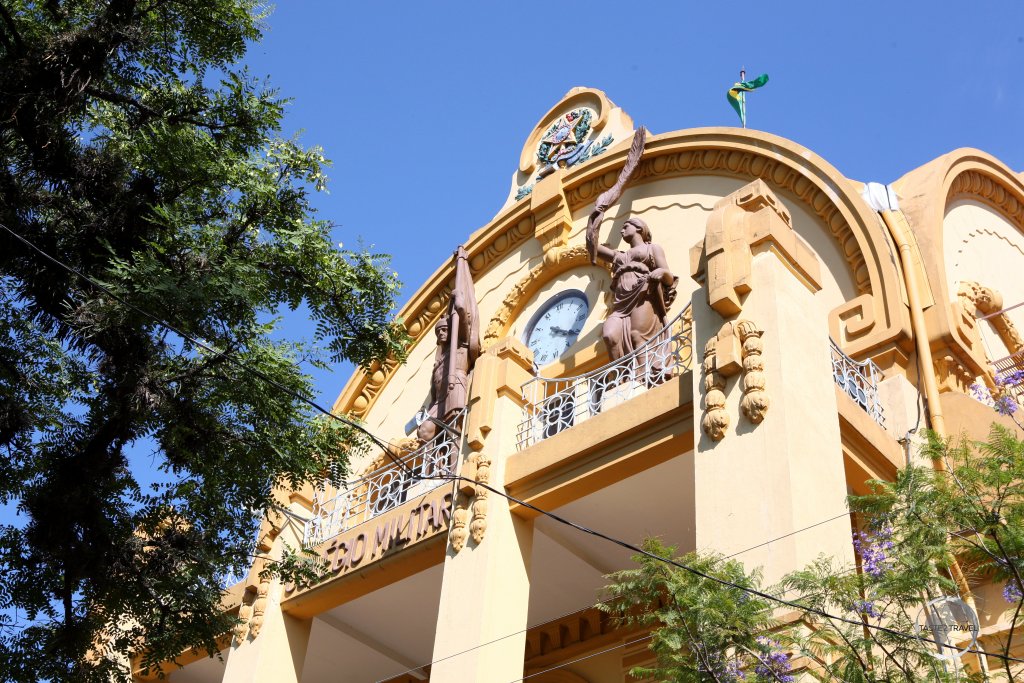 Detail of the historic Military College (Colégio Militar) in Porto Alegre.
