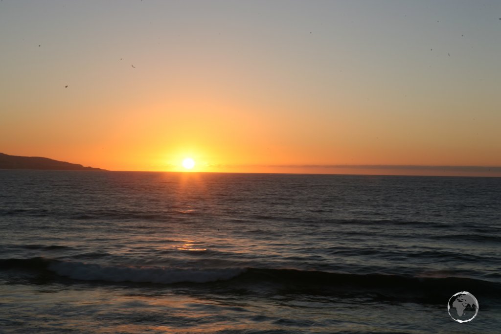 Sunset over the Pacific Ocean from Viña del Mar, a coastal resort city located a short drive north of Valparaiso.