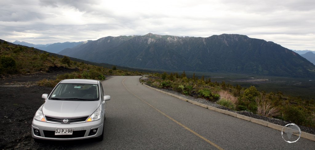 The road, which climbs up the slope of Osorno volcano, to a lookout which offers a panoramic view of Lake Llanquihue.
