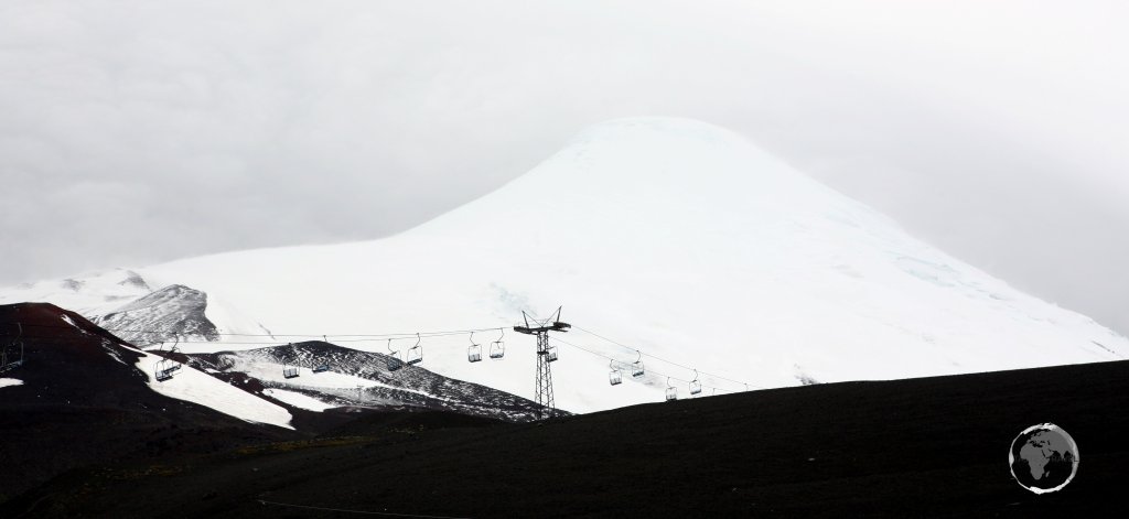 A ski lift offers access to the higher slopes of Osorno volcano in southern Chile.