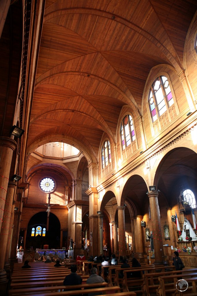 The magnificent ceiling of the Iglesia de San Francisco was constructed from two local varieties of timber, which can only be found in southern Chile.