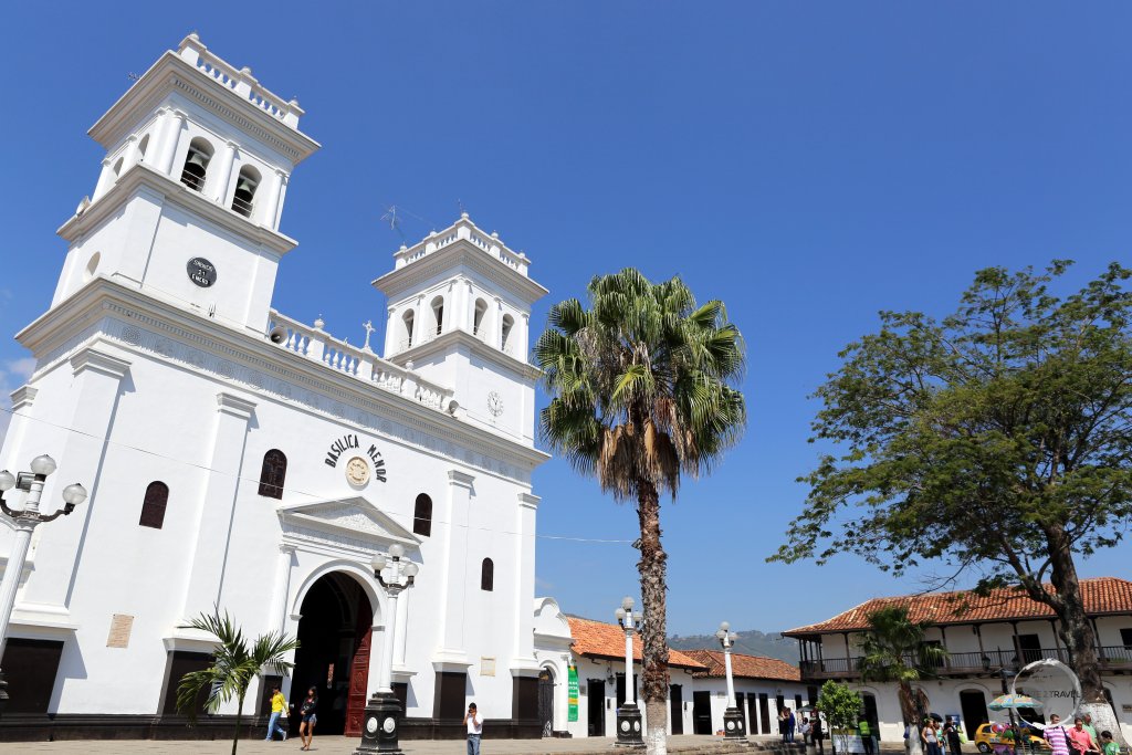 The 'Basilica Menor San Juan Bautista' is the main church in Girón, a relaxing town of whitewashed buildings, located a short drive from bustling Bucaramanga.