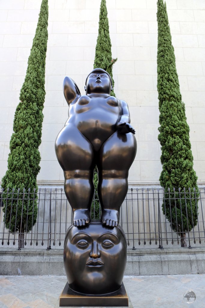'Pensamiento' (The Thought) is one of many bronze sculptures by Medellin artist Fernando Botero which line Plaza Botero, which fronts the Museum of Antioquia in Medellin.