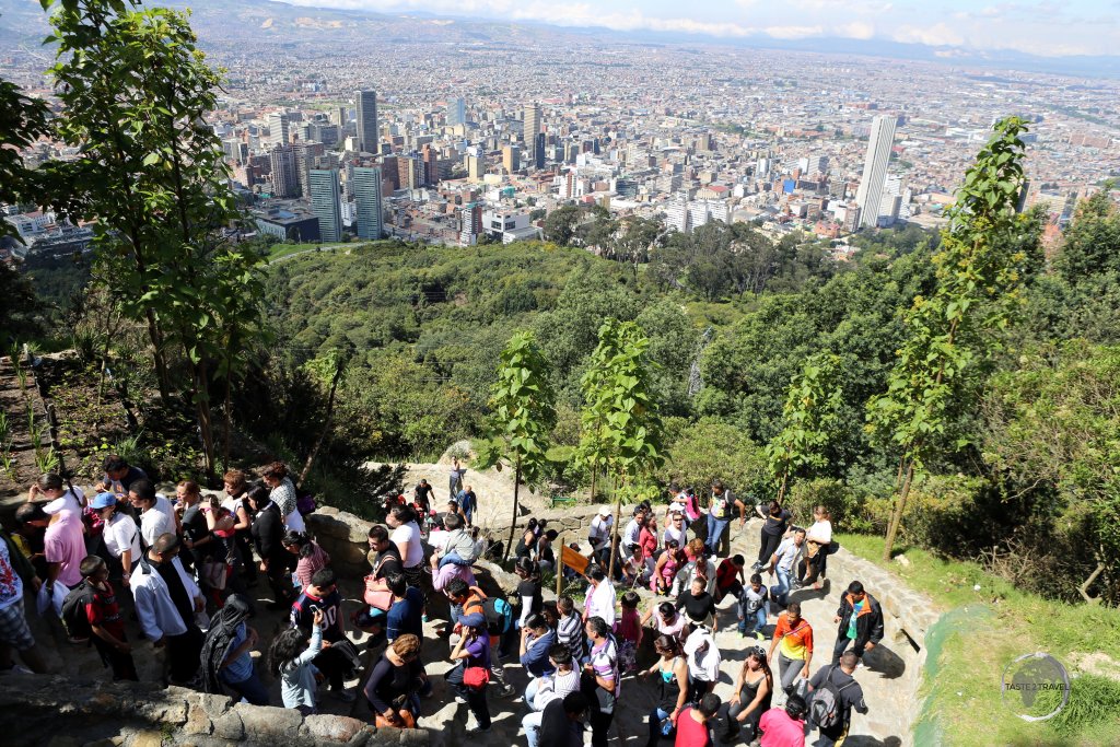 Thousands of pilgrims climb the 10,000 foot Monserrate (mountain) which dominates the centre of Bogota, the Colombian capital, to offer their prayers at the shrine of "El Señor Caido".