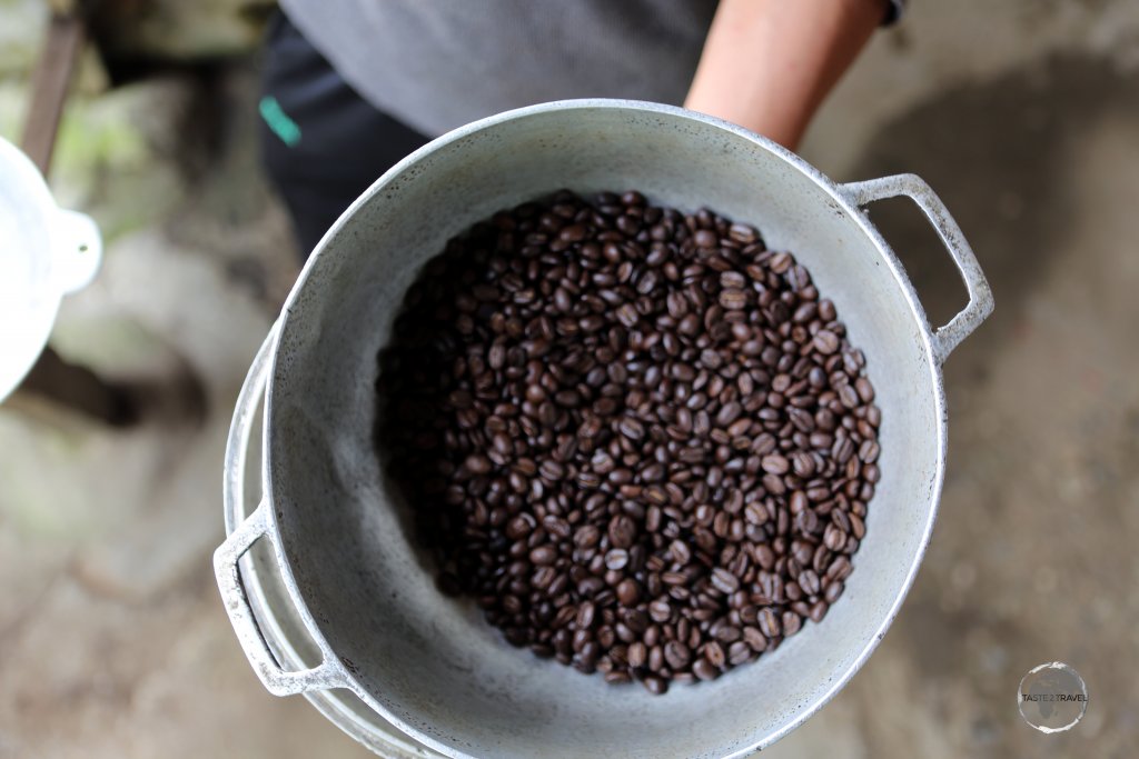 Once roasted, the coffee beans were ground so we could sample a freshly made coffee.