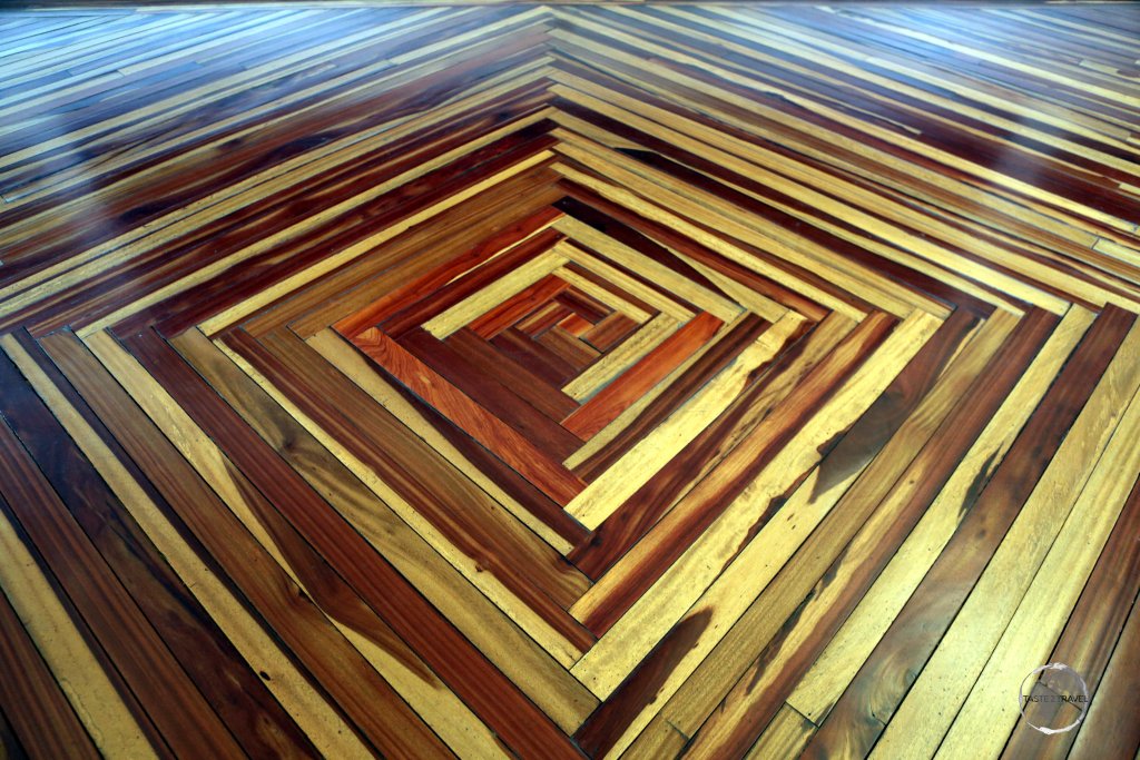 Parquet floor inside the 'Museo Arte Religioso' (Religious Art Museum) in Popayán, Colombia.