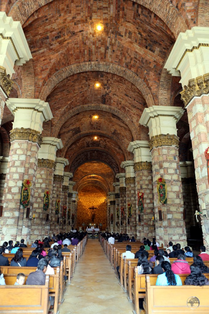 The interior of Zipaquirá cathedral, also known as the Cathedral of the Most Holy Trinity, which took 111 years to construct - from 1805 to 1916.