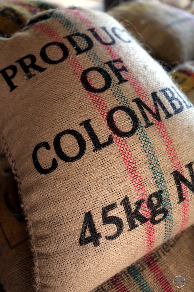 Coffee beans, ready for export, at Hacienda Venecia coffee plantation near Manizales.