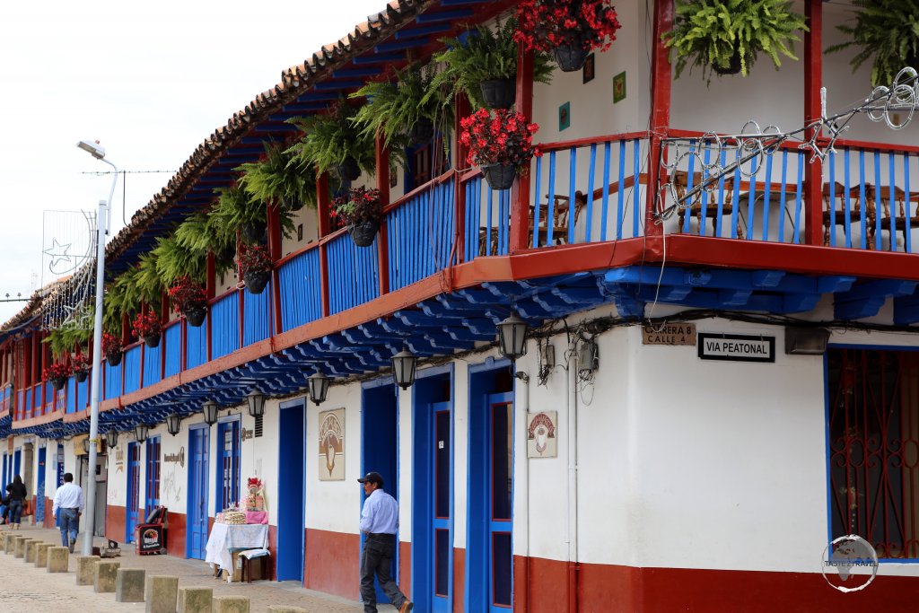 Traditional buildings line the streets of historic Zipaquirá (founded in 1600), which is located 49 km north of Bogota.