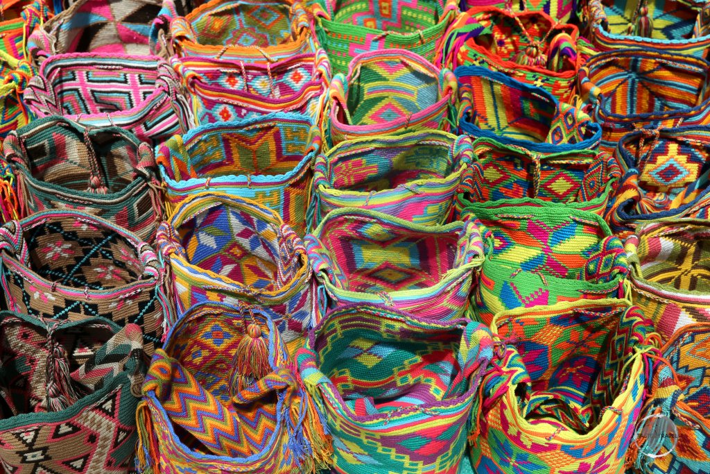 Colourful indigenous Wayuu Mochila bags for sale in Cartagena old town.