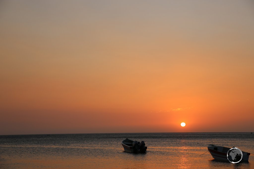 Sunset at Taganga, a small fishing village on the Caribbean sea, located a short drive north of Santa Marta in northern Colombia.