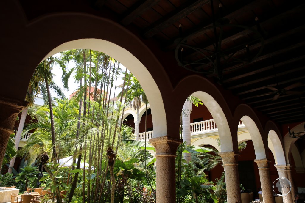 A courtyard in Cartagena old town, Colombia.
