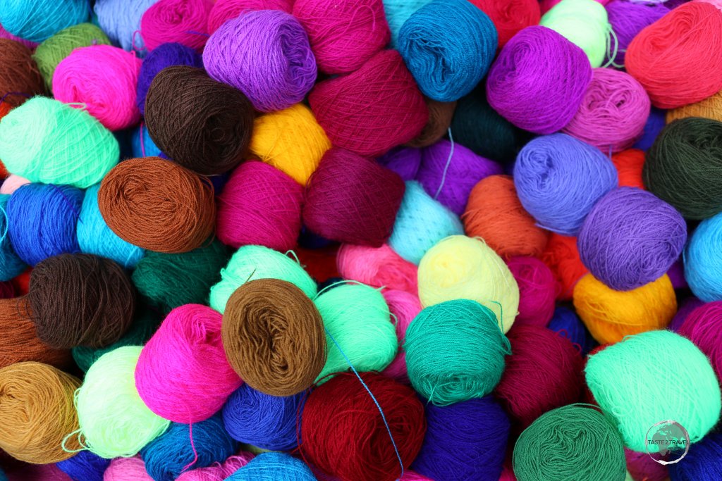 Colourful yarn at Otavalo craft market.
