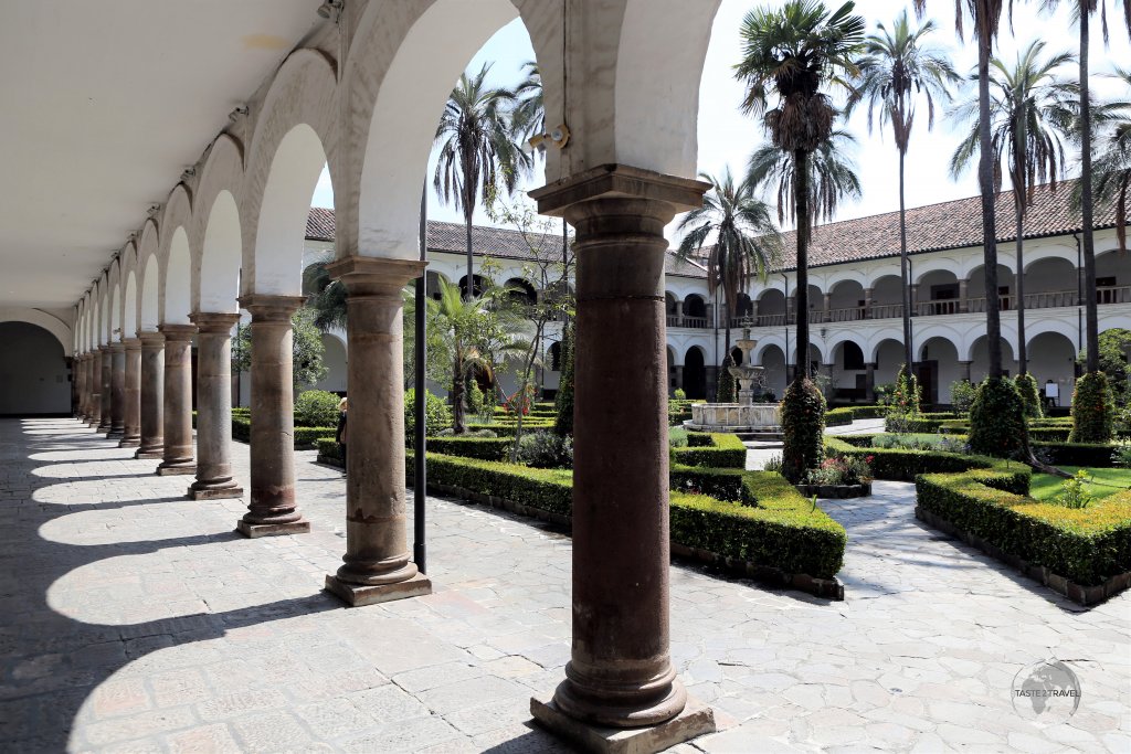 A view of the interior courtyard at the San Francisco Museum and Convent in Quito.