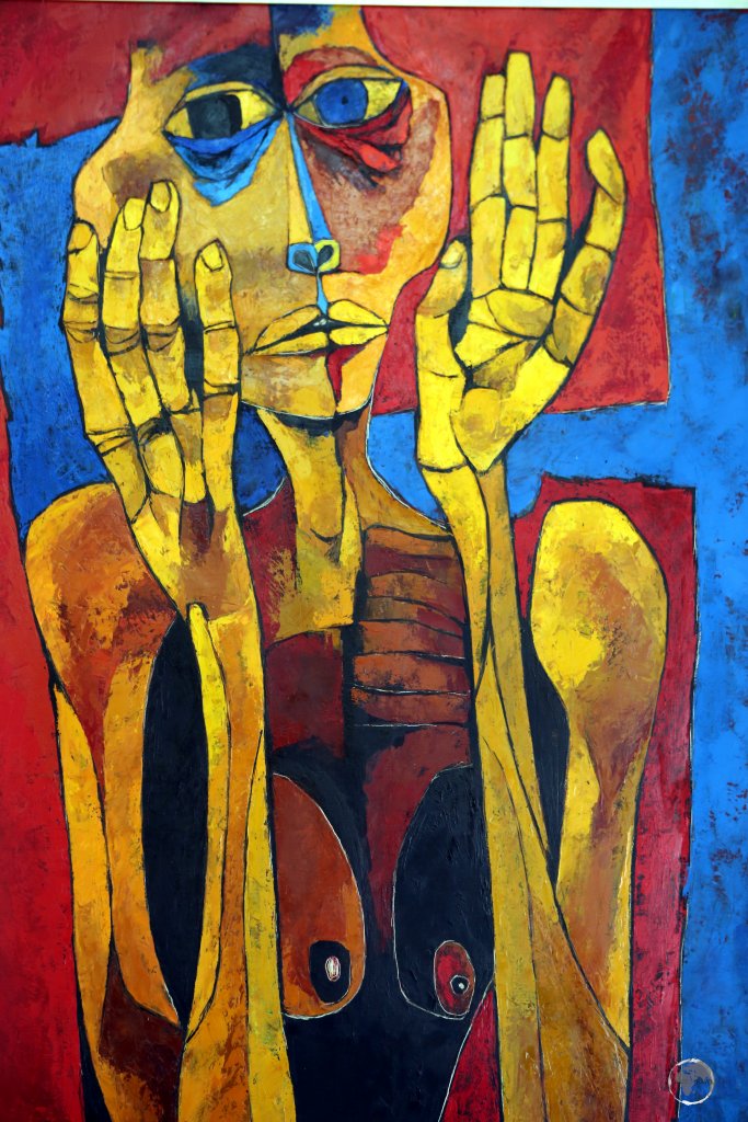Painted by Guayasamín in 1994, 'Meditacion II' portrays an anxious and protective mother.
