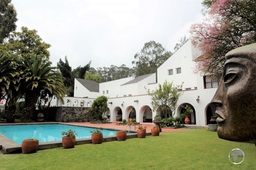 A view of the garden at the Casa Museo Guayasamín, the former home of the legendary painter Oswaldo Guayasamín which is located adjacent to La Capilla del Hombre.