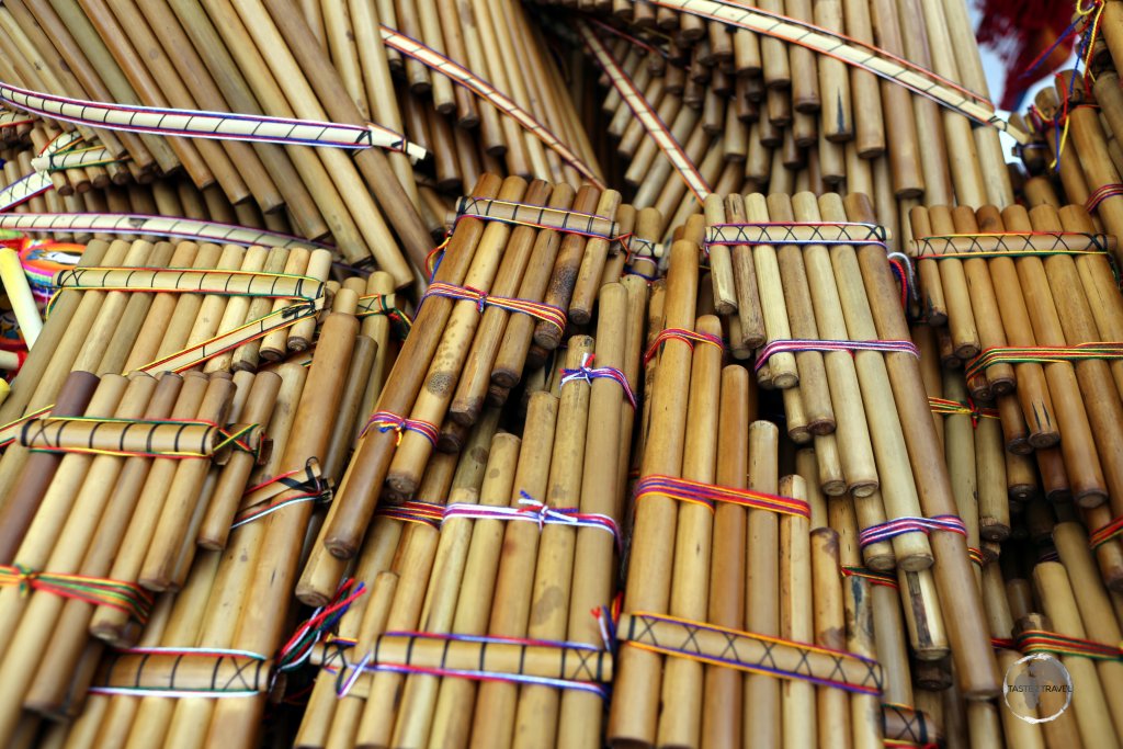An integral part of native Indian music, handmade Pan flutes can be found throughout the indigenous artisan market in Otavalo, Ecuador.