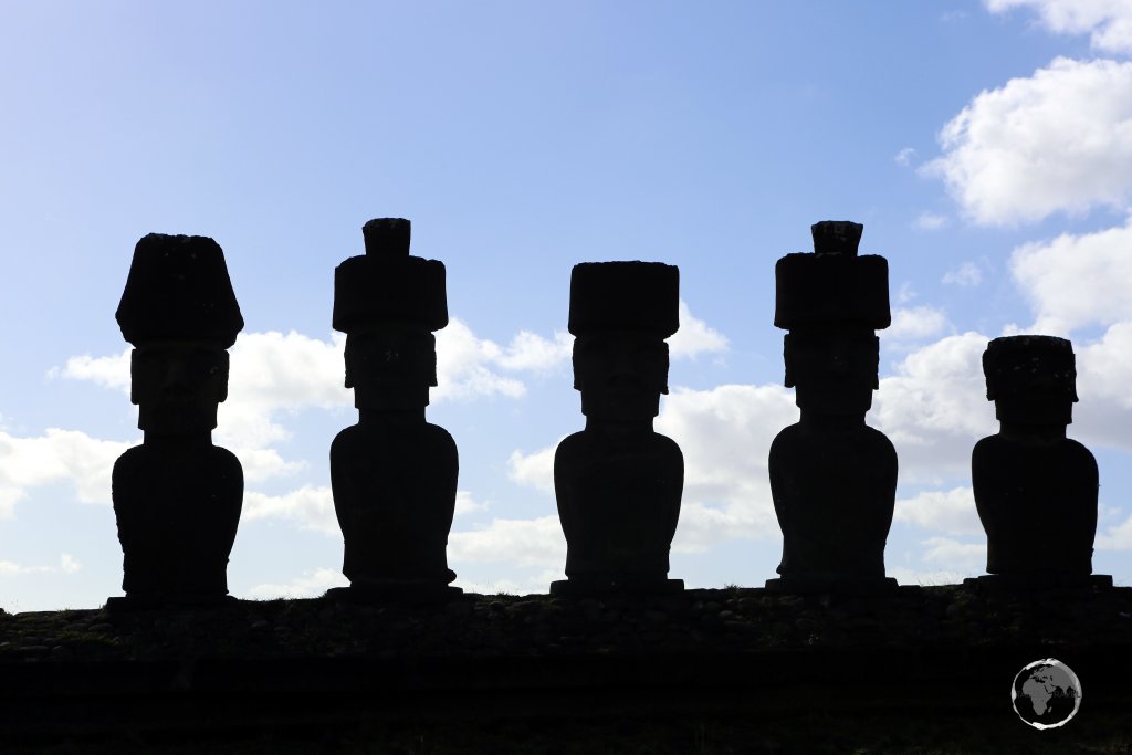 A silhouetted view of the moai of Ahu Nau Nau.