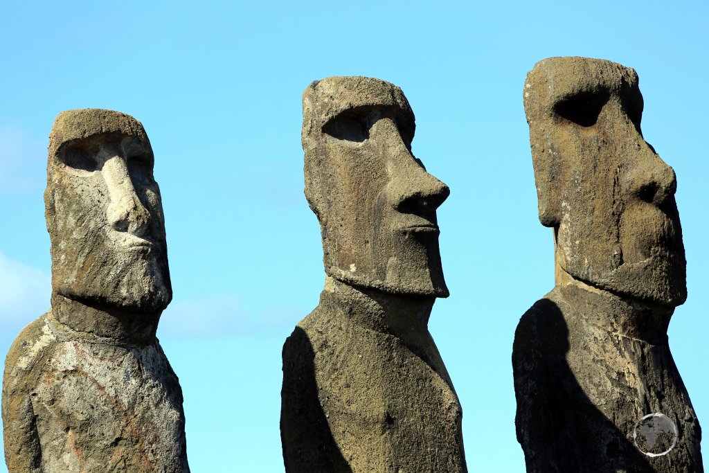Moai, such as these at Ahu Tongariki, are monolithic human figures carved by the Rapa Nui people between the years 1250 and 1500.