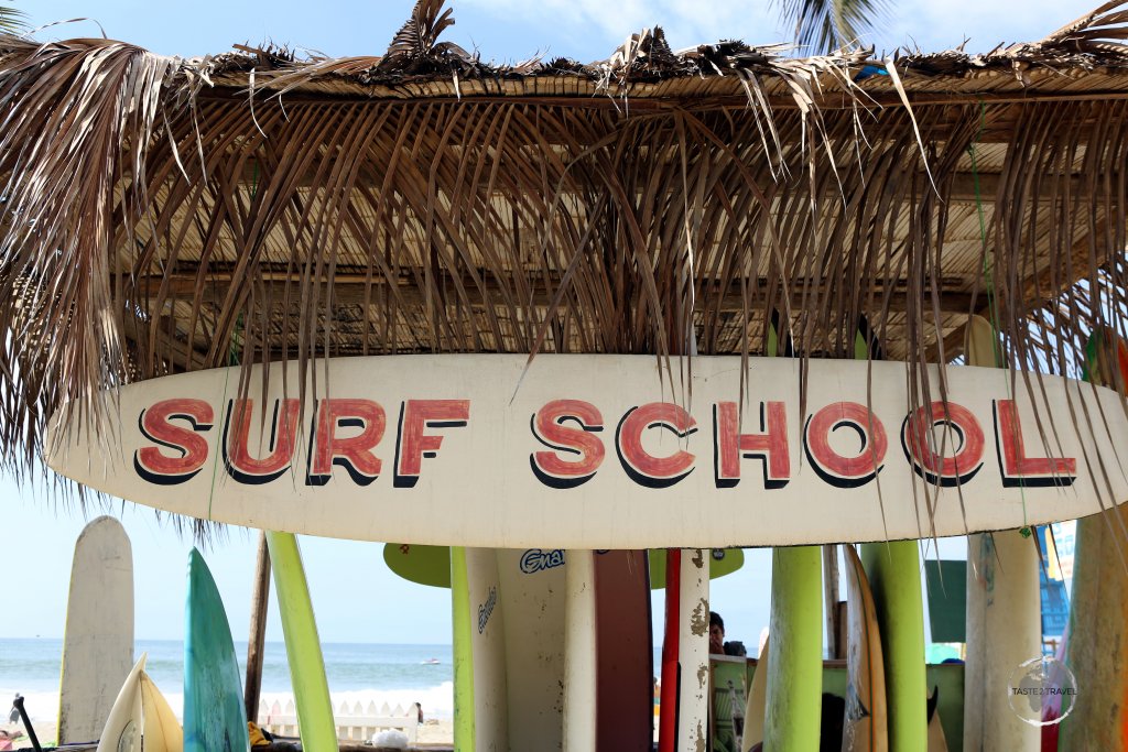 A surf school at Máncora beach, a popular resort town on Peru's northwest coast.