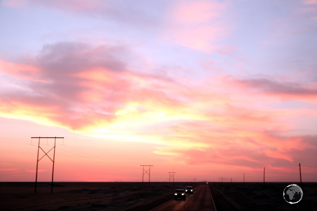 Sunset on the highway between Arequipa and Lima.