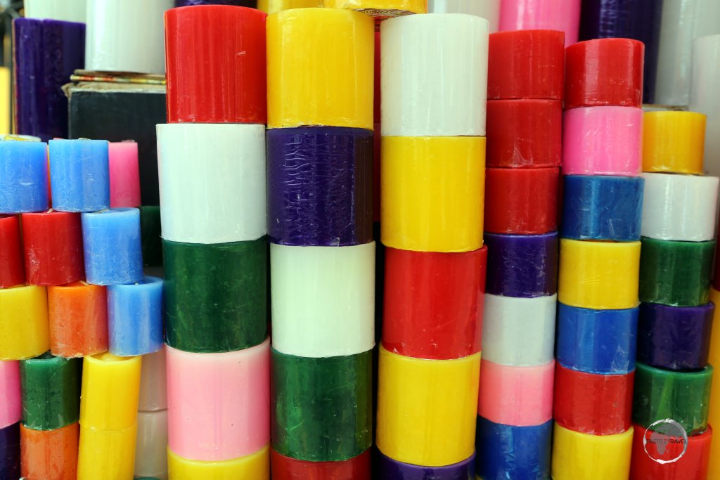 Colourful candles for sale in downtown Trujillo, Peru.
