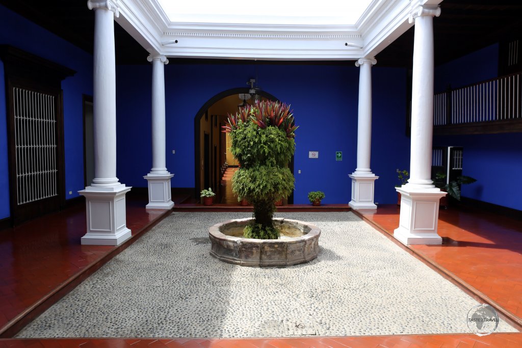 The courtyard of Casa Urquiaga, a neo-classical house which is now a museum which features gold ornaments of the Chimú culture, the the desk of Liberator Simon Bolivar.