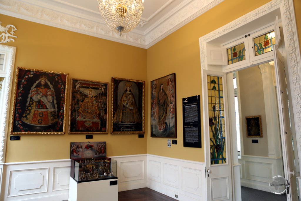 The 'Marian Devotion Room' at the 'Museo Pedro de Osma' in Lima, features different religious artworks of the Virgin Mary.