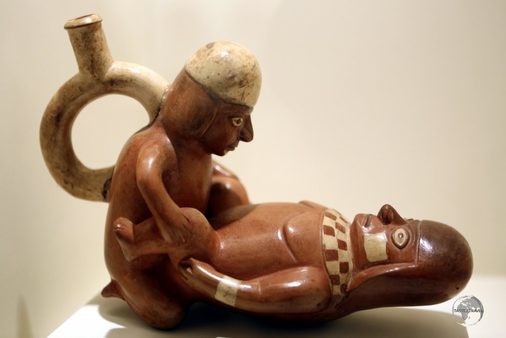 The gallery of pre-Columbian Erotic Pottery at Museo Larco in Lima, displays a selection of archaeological, objects found by Rafael Larco Hoyle in the 1960s.