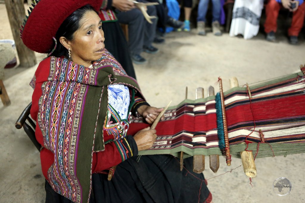 A Quechua weaver at the 'Chinchero Centre for Traditional Culture' which is located in the Andean town of Chinchero (3,800 m/ 12,500 ft), 17 km north-west of Cusco.