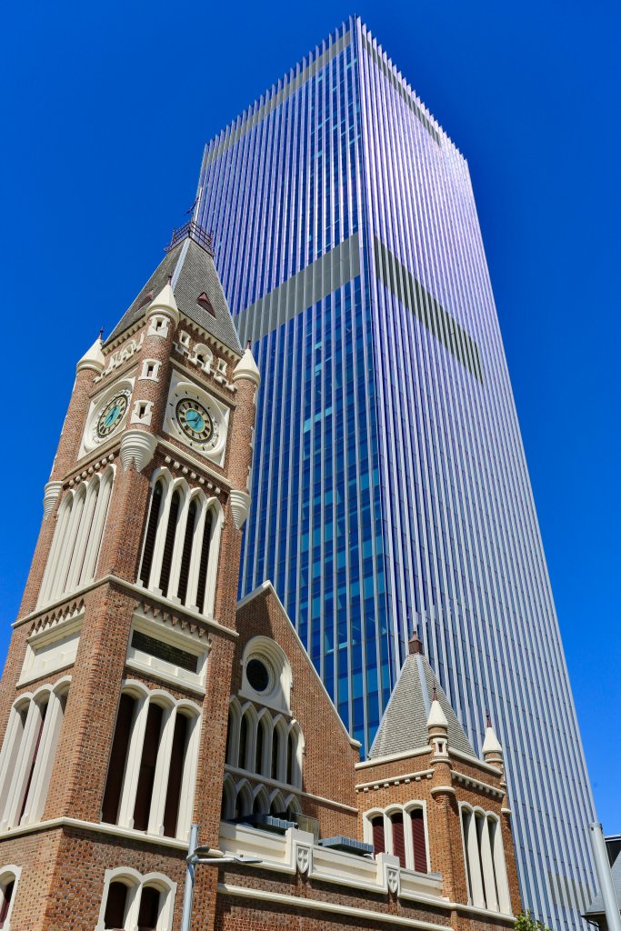 Old and new architecture in downtown Perth.