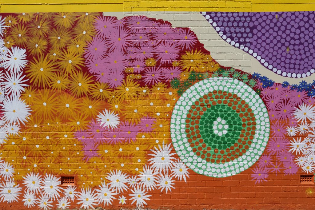 Colourful Aboriginal street art in downtown Kalgoorlie.