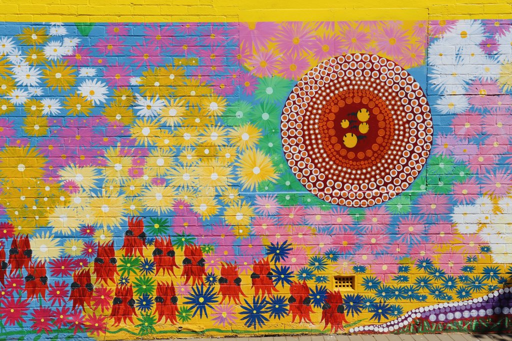 Colourful Aboriginal street art in downtown Kalgoorlie.