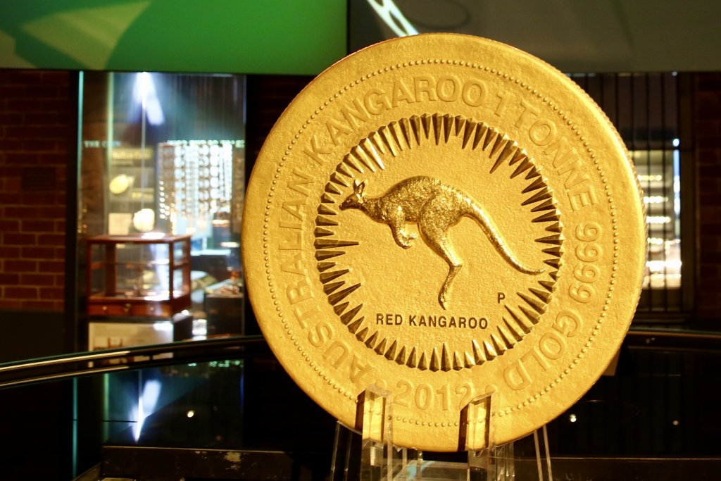 A one-ton (2000 pounds or 1000 kg's) gold coin at Perth Mint.