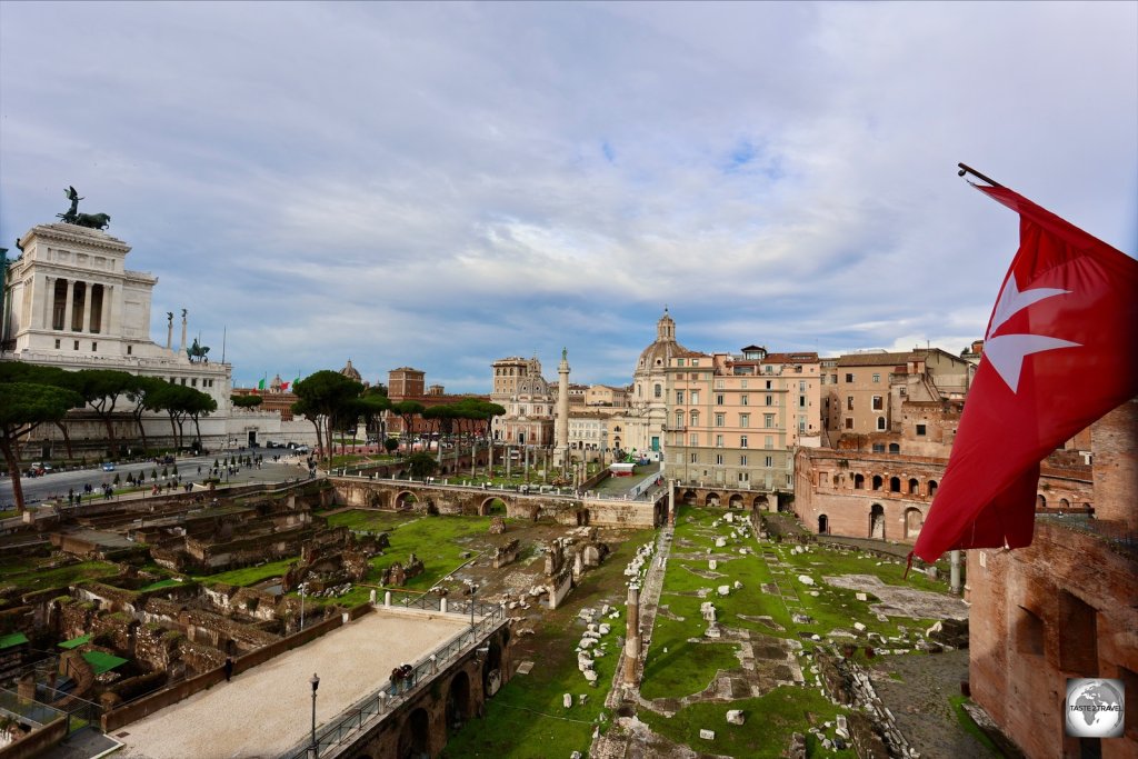 The view over the Forum of Augustus from the balcony of the Casa dei Cavalieri di Rodi.