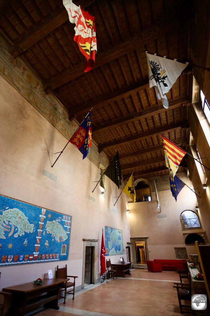A view of the Hall of Honour inside the Casa dei Cavalieri di Rodi.
