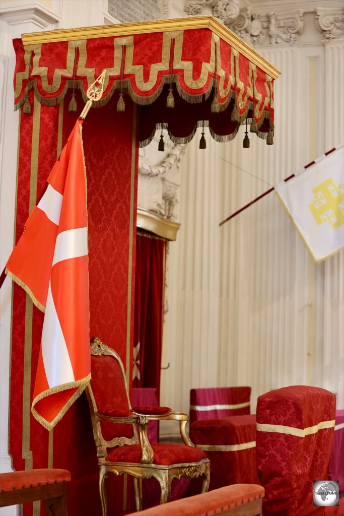 The magistral throne of the Grand Master of the Sovereign Military Order of Malta,
